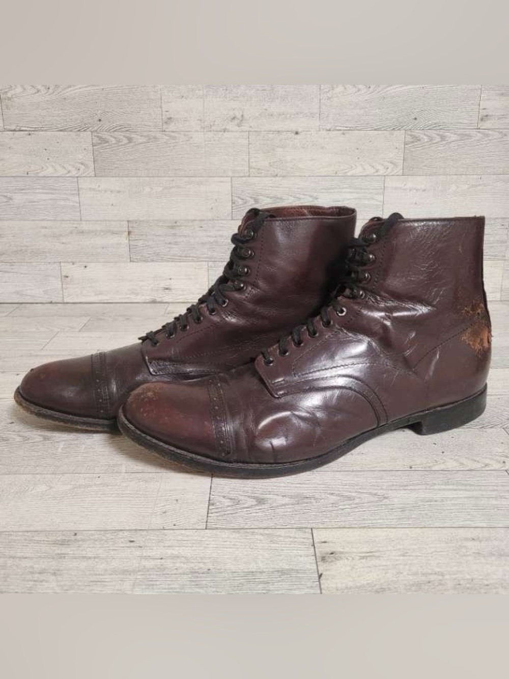 Men's Stacy Adam's Madison Burgundy Leather Cap Toe Ankle Boots Size 9 D